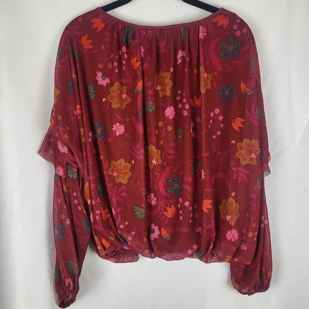 Free People Womens M Wild Flower Honey Mesh Top Berry Oversized Boho Romantic - Picture 5 of 11